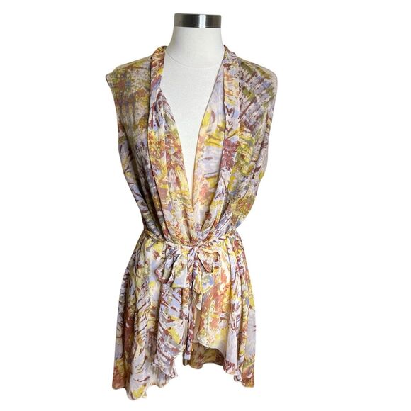 3/$30 Logo‎ By Lori Goldstein Sweater Knit Chiffon Vest XL Multicolor Tie Waist - Picture 1 of 10